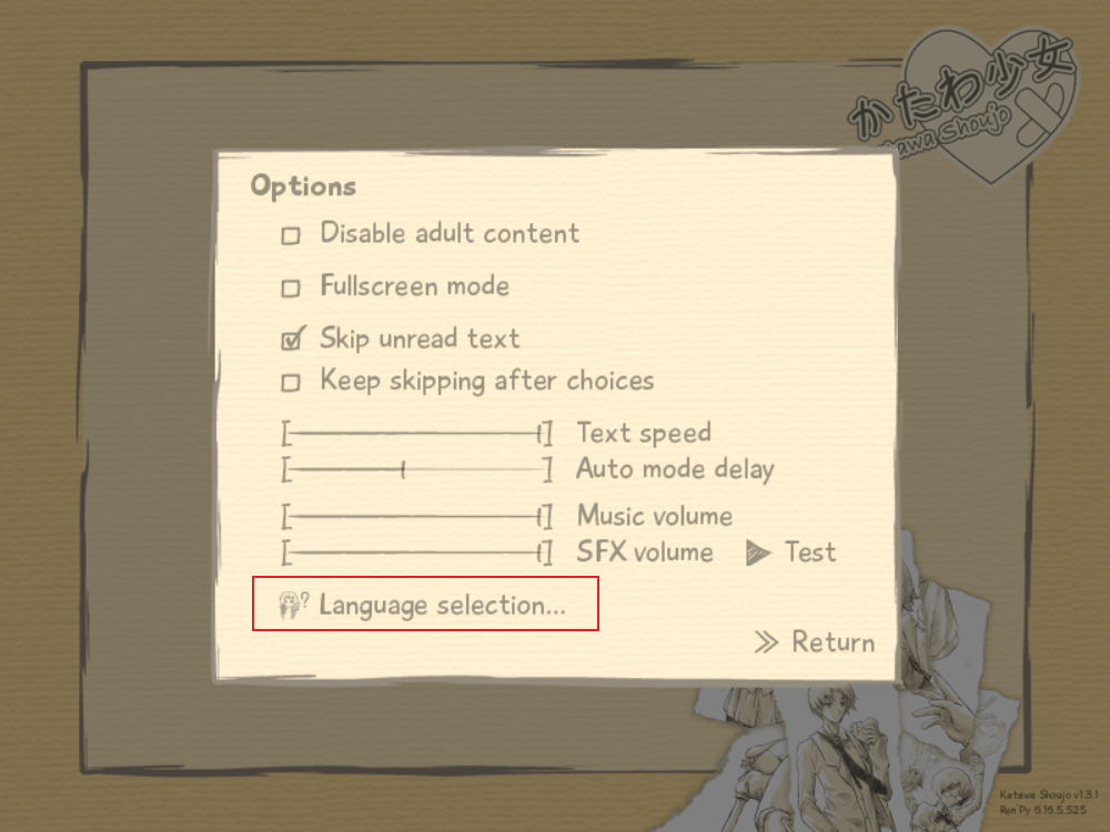 Language selection